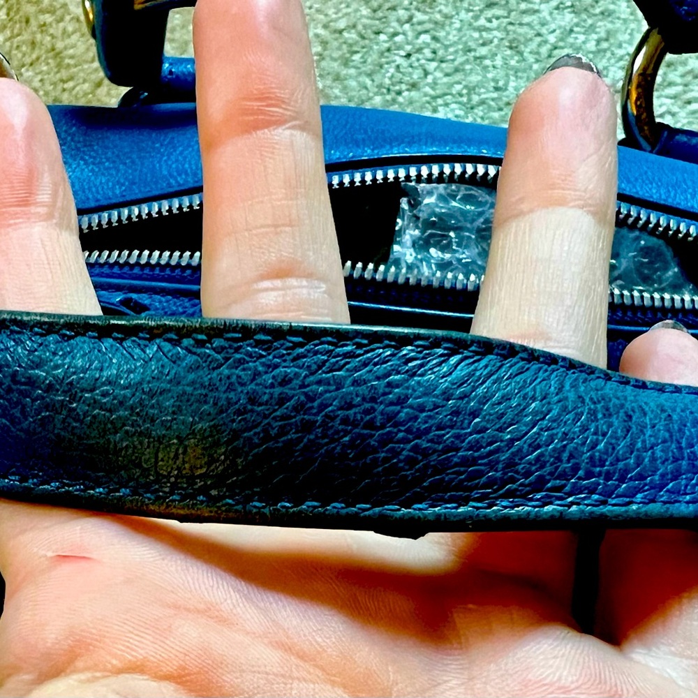 Authentic MCM Mini Boston Bag Blue Leather - Picture 12 of 16